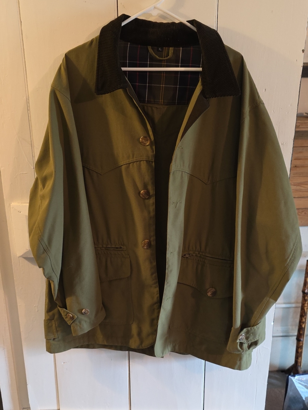 Men's Olive Green Field Jacket with Corduroy Collar